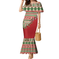Fiji Marau na Kerisimasi Family Matching Mermaid Dress and Hawaiian Shirt Red Tagimoucia Tapa Masi Tribal - Polynesian Pride