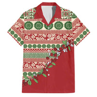 Fiji Marau na Kerisimasi Family Matching Off The Shoulder Long Sleeve Dress and Hawaiian Shirt Red Tagimoucia Tapa Masi Tribal - Polynesian Pride