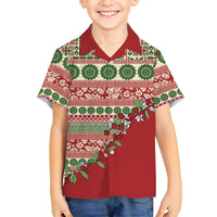 Fiji Marau na Kerisimasi Family Matching Off The Shoulder Long Sleeve Dress and Hawaiian Shirt Red Tagimoucia Tapa Masi Tribal - Polynesian Pride