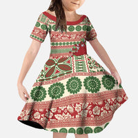 Fiji Marau na Kerisimasi Family Matching Off Shoulder Maxi Dress and Hawaiian Shirt Red Tagimoucia Tapa Masi Tribal - Polynesian Pride