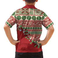 Fiji Marau na Kerisimasi Family Matching Off Shoulder Short Dress and Hawaiian Shirt Red Tagimoucia Tapa Masi Tribal - Polynesian Pride