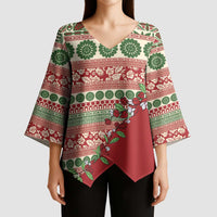 Fiji Marau na Kerisimasi Kimono Sleeve Blouse Red Tagimoucia Tapa Masi Tribal - Polynesian Pride