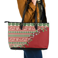 Fiji Marau na Kerisimasi Leather Tote Bag Red Tagimoucia Tapa Masi Tribal - Polynesian Pride