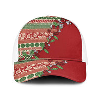 Fiji Marau na Kerisimasi Mesh Trucker Cap Red Tagimoucia Tapa Masi Tribal LT9 One Size White Red - Polynesian Pride