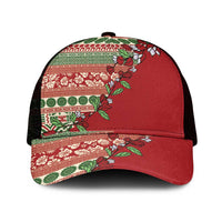 Fiji Marau na Kerisimasi Mesh Trucker Cap Red Tagimoucia Tapa Masi Tribal LT9 One Size Black Red - Polynesian Pride