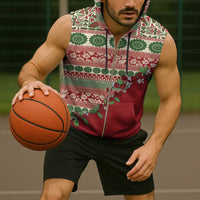 Fiji Marau na Kerisimasi Sleeveless Zip Hoodie Red Tagimoucia Tapa Masi Tribal - Polynesian Pride