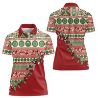Fiji Marau na Kerisimasi Women Polo Shirt Red Tagimoucia Tapa Masi Tribal - Polynesian Pride