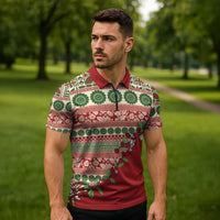 Fiji Marau na Kerisimasi Zipper Polo Shirt Red Tagimoucia Tapa Masi Tribal - Polynesian Pride