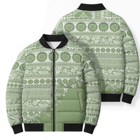 Fiji Marau na Kerisimasi Bomber Puffer Jacket Sage Green Tagimoucia Tapa Masi Tribal - Polynesian Pride