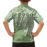 Fiji Marau na Kerisimasi Family Matching Long Sleeve Bodycon Dress and Hawaiian Shirt Sage Green Tagimoucia Tapa Masi Tribal - Polynesian Pride
