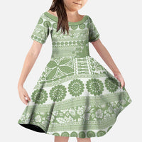 Fiji Marau na Kerisimasi Family Matching Long Sleeve Bodycon Dress and Hawaiian Shirt Sage Green Tagimoucia Tapa Masi Tribal - Polynesian Pride