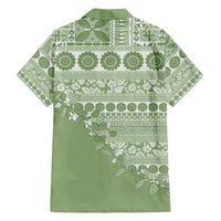 Fiji Marau na Kerisimasi Family Matching Long Sleeve Bodycon Dress and Hawaiian Shirt Sage Green Tagimoucia Tapa Masi Tribal - Polynesian Pride