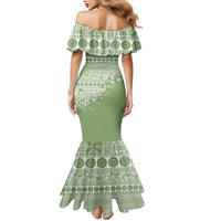 Fiji Marau na Kerisimasi Family Matching Mermaid Dress and Hawaiian Shirt Sage Green Tagimoucia Tapa Masi Tribal - Polynesian Pride