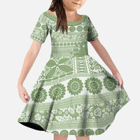 Fiji Marau na Kerisimasi Family Matching Off Shoulder Maxi Dress and Hawaiian Shirt Sage Green Tagimoucia Tapa Masi Tribal - Polynesian Pride