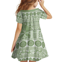 Fiji Marau na Kerisimasi Family Matching Off Shoulder Maxi Dress and Hawaiian Shirt Sage Green Tagimoucia Tapa Masi Tribal - Polynesian Pride