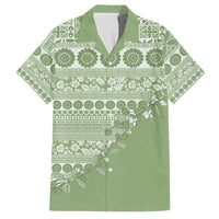 Fiji Marau na Kerisimasi Family Matching Off Shoulder Maxi Dress and Hawaiian Shirt Sage Green Tagimoucia Tapa Masi Tribal - Polynesian Pride