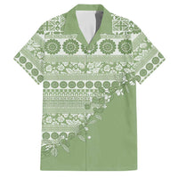 Fiji Marau na Kerisimasi Family Matching Off Shoulder Short Dress and Hawaiian Shirt Sage Green Tagimoucia Tapa Masi Tribal - Polynesian Pride