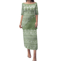 Fiji Marau na Kerisimasi Family Matching Puletasi and Hawaiian Shirt Sage Green Tagimoucia Tapa Masi Tribal - Polynesian Pride