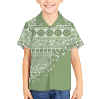 Fiji Marau na Kerisimasi Family Matching Tank Maxi Dress and Hawaiian Shirt Sage Green Tagimoucia Tapa Masi Tribal - Polynesian Pride