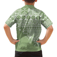 Fiji Marau na Kerisimasi Kid Hawaiian Shirt Sage Green Tagimoucia Tapa Masi Tribal - Polynesian Pride