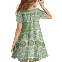 Fiji Marau na Kerisimasi Kid Short Sleeve Dress Sage Green Tagimoucia Tapa Masi Tribal - Polynesian Pride