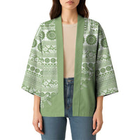 Fiji Marau na Kerisimasi Kimono Sage Green Tagimoucia Tapa Masi Tribal - Polynesian Pride