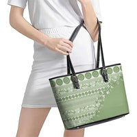 Fiji Marau na Kerisimasi Leather Tote Bag Sage Green Tagimoucia Tapa Masi Tribal - Polynesian Pride