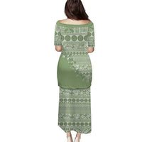 Fiji Marau na Kerisimasi Puletasi Sage Green Tagimoucia Tapa Masi Tribal LT9 - Polynesian Pride
