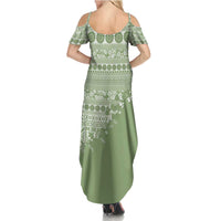 Fiji Marau na Kerisimasi Summer Maxi Dress Sage Green Tagimoucia Tapa Masi Tribal LT9 - Polynesian Pride