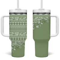 Fiji Marau na Kerisimasi Tumbler With Handle Sage Green Tagimoucia Tapa Masi Tribal - Polynesian Pride