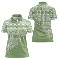 Fiji Marau na Kerisimasi Women Polo Shirt Sage Green Tagimoucia Tapa Masi Tribal - Polynesian Pride