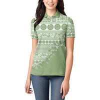 Fiji Marau na Kerisimasi Women Polo Shirt Sage Green Tagimoucia Tapa Masi Tribal - Polynesian Pride