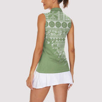Fiji Marau na Kerisimasi Women Sleeveless Polo Shirt Sage Green Tagimoucia Tapa Masi Tribal - Polynesian Pride