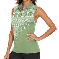 Fiji Marau na Kerisimasi Women Sleeveless Polo Shirt Sage Green Tagimoucia Tapa Masi Tribal - Polynesian Pride
