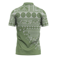 Fiji Marau na Kerisimasi Zipper Polo Shirt Sage Green Tagimoucia Tapa Masi Tribal - Polynesian Pride