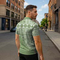 Fiji Marau na Kerisimasi Zipper Polo Shirt Sage Green Tagimoucia Tapa Masi Tribal - Polynesian Pride