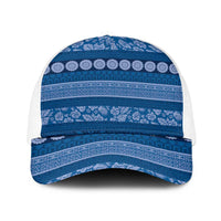 Fiji Marau na Kerisimasi Baseball Net Cap Blue Tapa Masi Inspired Christmas LT9 One Size White Blue - Polynesian Pride