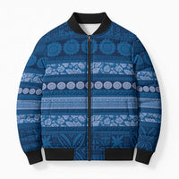 Fiji Marau na Kerisimasi Bomber Puffer Jacket Blue Tapa Masi Inspired Christmas - Polynesian Pride