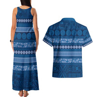 Fiji Marau na Kerisimasi Couples Matching Tank Maxi Dress and Hawaiian Shirt Blue Tapa Masi Inspired Christmas - Polynesian Pride