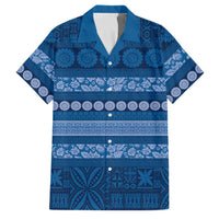 Fiji Marau na Kerisimasi Family Matching Long Sleeve Bodycon Dress and Hawaiian Shirt Blue Tapa Masi Inspired Christmas - Polynesian Pride