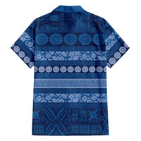 Fiji Marau na Kerisimasi Family Matching Long Sleeve Bodycon Dress and Hawaiian Shirt Blue Tapa Masi Inspired Christmas - Polynesian Pride