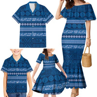 Fiji Marau na Kerisimasi Family Matching Mermaid Dress and Hawaiian Shirt Blue Tapa Masi Inspired Christmas - Polynesian Pride
