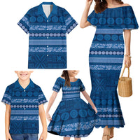 Fiji Marau na Kerisimasi Family Matching Mermaid Dress and Hawaiian Shirt Blue Tapa Masi Inspired Christmas - Polynesian Pride