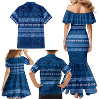 Fiji Marau na Kerisimasi Family Matching Mermaid Dress and Hawaiian Shirt Blue Tapa Masi Inspired Christmas - Polynesian Pride
