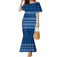 Fiji Marau na Kerisimasi Family Matching Mermaid Dress and Hawaiian Shirt Blue Tapa Masi Inspired Christmas - Polynesian Pride