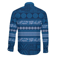 Fiji Marau na Kerisimasi Family Matching Off The Shoulder Long Sleeve Dress and Hawaiian Shirt Blue Tapa Masi Inspired Christmas - Polynesian Pride
