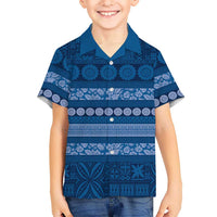 Fiji Marau na Kerisimasi Family Matching Off The Shoulder Long Sleeve Dress and Hawaiian Shirt Blue Tapa Masi Inspired Christmas - Polynesian Pride