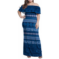 Fiji Marau na Kerisimasi Family Matching Off Shoulder Maxi Dress and Hawaiian Shirt Blue Tapa Masi Inspired Christmas - Polynesian Pride