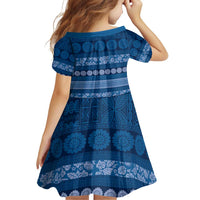 Fiji Marau na Kerisimasi Family Matching Off Shoulder Short Dress and Hawaiian Shirt Blue Tapa Masi Inspired Christmas - Polynesian Pride