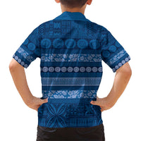 Fiji Marau na Kerisimasi Family Matching Short Sleeve Bodycon Dress and Hawaiian Shirt Blue Tapa Masi Inspired Christmas - Polynesian Pride